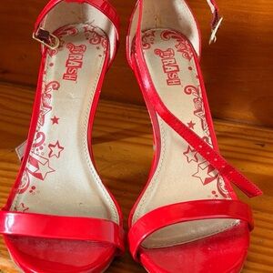 Brash Red Patent Open-Toe Ankle-Strap Heels